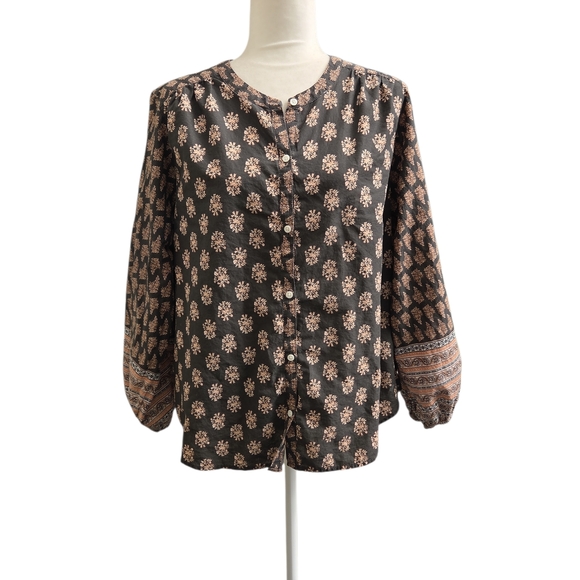 Lucky Brand Black and Pink Floral Blouse - Picture 2 of 9